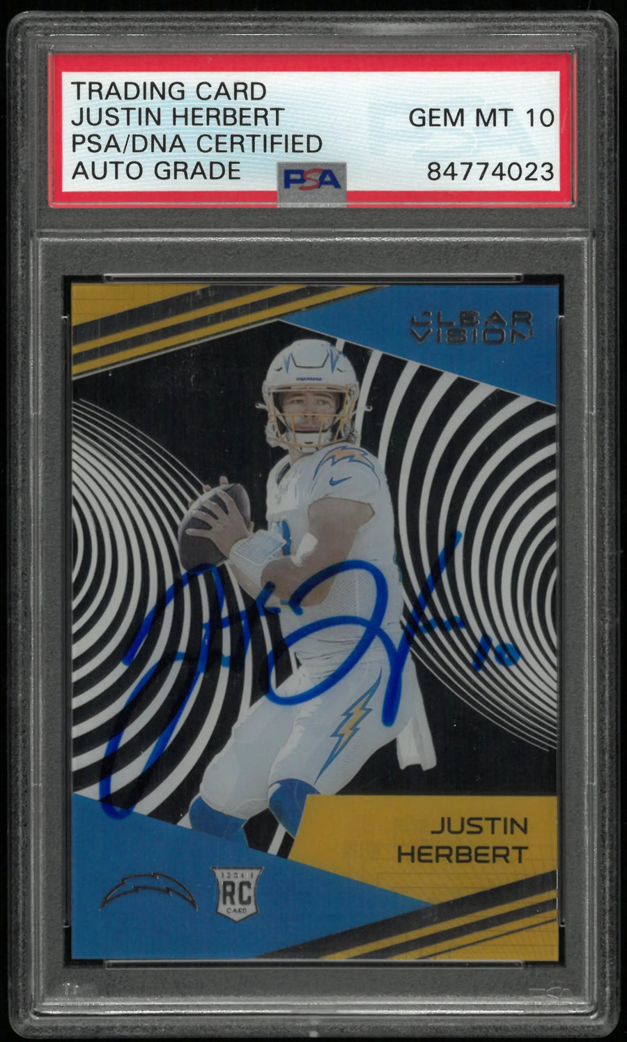 2020 Panini Chronicles Clear Vision Justin Herbert Autograph Auto PSA 10