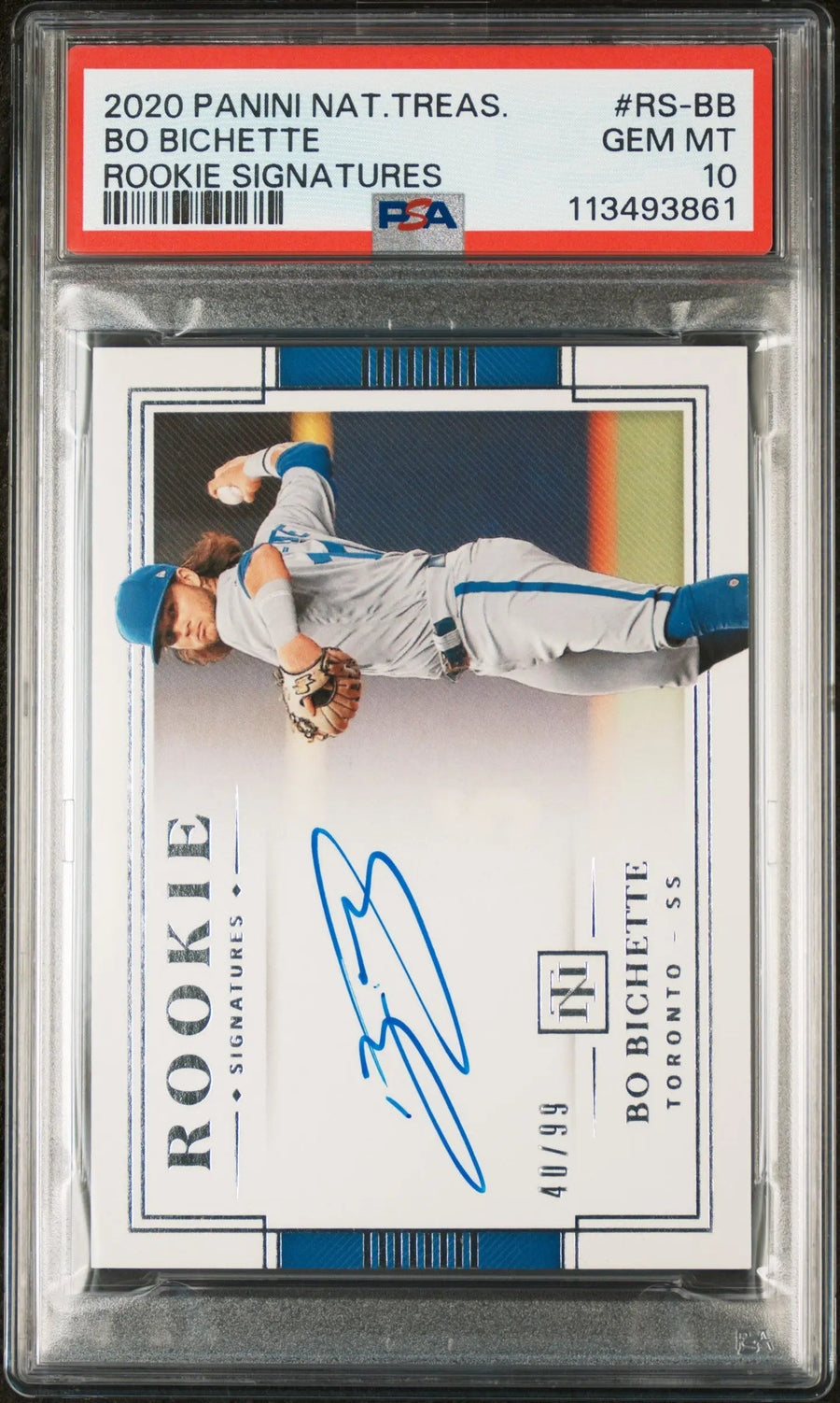 2020 Panini National Treasures Rookie Signatures Auto Bo Bichette /99 PSA 10