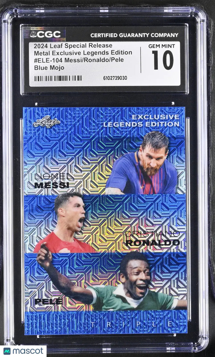 2024 Leaf Special Release Pele Ronaldo Messi Blue Mojo Metal Legends CGC 10 /20