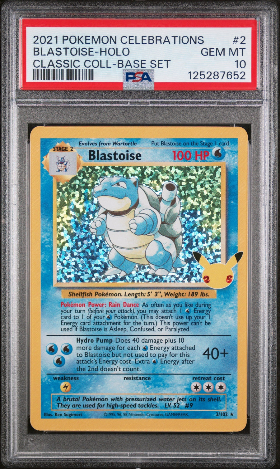 2021 POKEMON CELEBRATIONS CLASSIC COLLECTION #2 BLASTOISE-HOLO CLASSIC COLL-BASE SET PSA 10