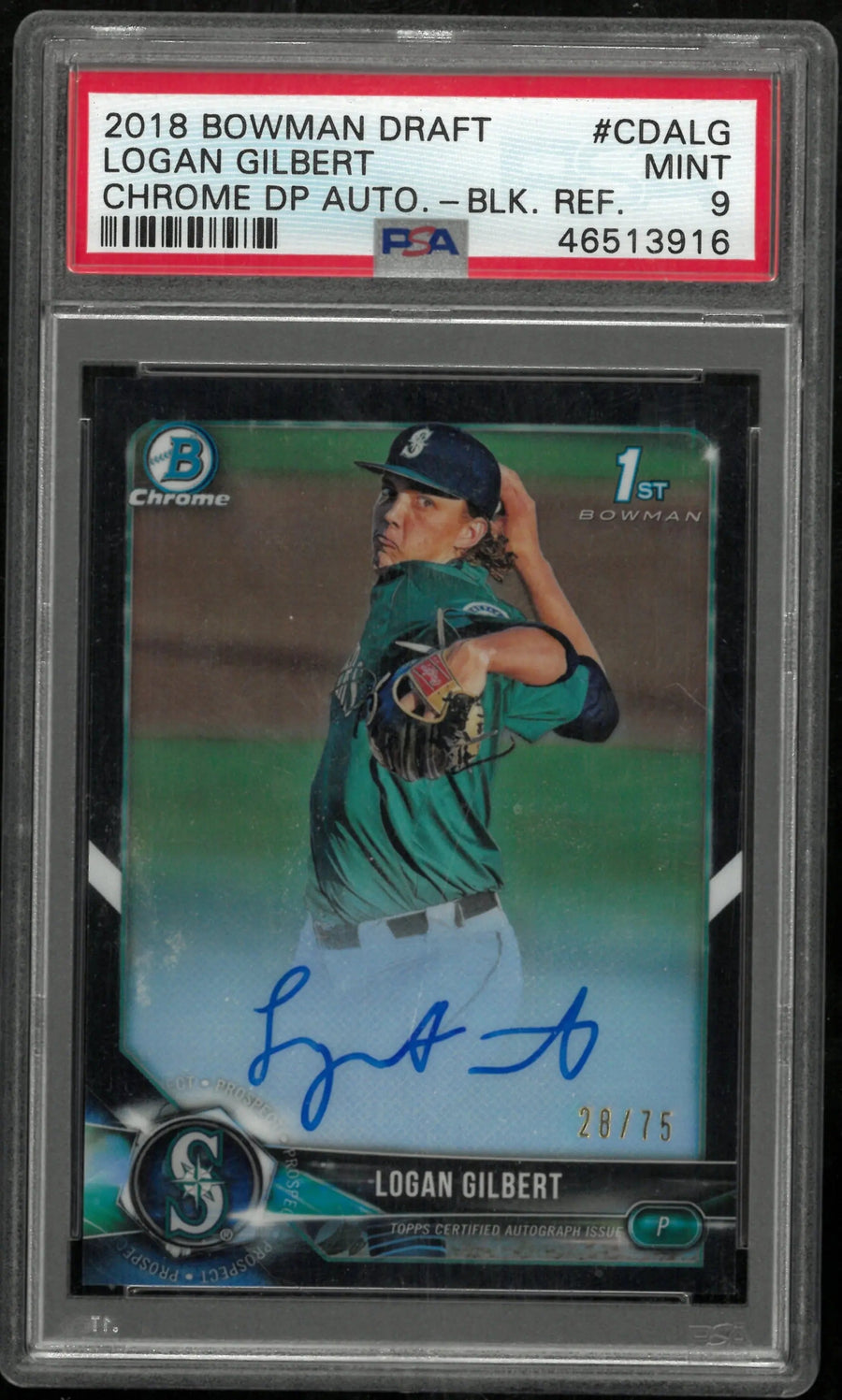 Logan Gilbert 1st AUTO RC PSA 9 Rookie 2018 Bowman Draft Chrome