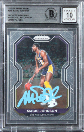 Lakers Magic Johnson Signed 2020 Panini Prizm #219 Card Auto GM 10! BAS Slabbed