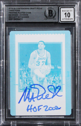 Magic Johnson HOF 2002 Signed 2019 Panini PP Cyan #40 1/1 Card Auto 10 BAS Slab