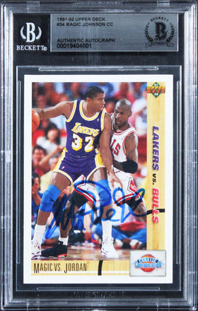 Lakers Magic Johnson Authentic Signed 1991 Upper Deck #34 CC Card BAS Slabbed
